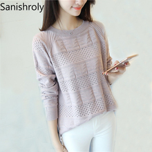 Sanishroly 2018 Primavera Outono Camisola Das Mulheres Pullovers Fina Oco Fora Malha Blusas Das Senhoras Manga Comprida Malhas Tops SE167 2024 - compre barato