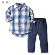 New!Retail Free Shipping Kids Clothes Boys Set 2pcs Checked Shirt+Pants Boy's Autumn Suit Children Clothing Sets 2024 - buy cheap