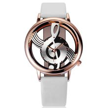 Relógio de pulso analógico feminino quartz, nota musical vazada com pulseira de couro, presente para senhoras, estilo casual 2024 - compre barato