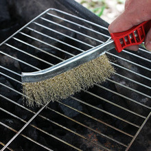 BBQ Grill Cleaning Brush Red Plastic Handle Steel Wire Brush Copper Plating Derusting Brush Barbecue Mesh Cleaning Accessories 2024 - buy cheap
