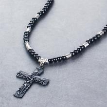 Religious Cross Necklace Men Natural Beads Chain Necklace Crucifix Jesus Pendant Jewelry Necklace Womens bijoux kolye NC098 2024 - buy cheap