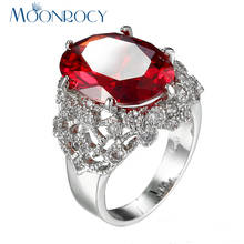 MOONROCY Drop Shipping Jewelry Wholesale Silver Color Cubic Zirconia Hyperbole Oval Red Crystal Wedding Ring for Women Gift 2024 - buy cheap