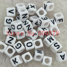 100Pcs/lot 6x6mm Mixed White Alphabet/ Letter Acrylic Cube Beads free shipping 2024 - buy cheap