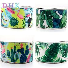 DHK 3'' 5yards tropical cactus leaf printed grosgrain Ribbon Accessory hairbow headwear decoration Wholesale OEM 75mm C1565 2024 - buy cheap
