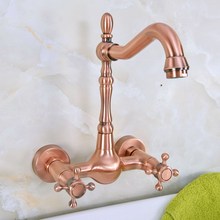 Antique Red Copper Brass Bathroom Kitchen Sink Faucet Mixer Tap Swivel Spout Wall Mounted Dual Cross Handles mnf944 2024 - buy cheap