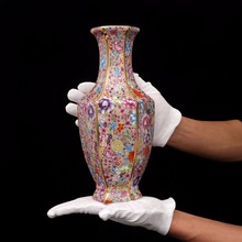 Qing Qianlong Enamel Colorful Flowers and Birds Hexagonal Vase Antique Home Decoration Porcelain Decoration Antique Collection 2024 - buy cheap