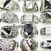 10Pcs Fashion Enamel Silver Plated Finger Rings Lot For Men Whole Jewelry Bulk Packs  LR009 Free Shipping 2024 - buy cheap