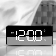 Светодиодный зеркальный будильник, цифровые настольные часы с повтором, светильник-будильник, электронный дисплей с большим временем и температурой, настольные часы с USB зарядкой 2024 - купить недорого