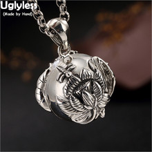 Uglyless Real Solid 925 Sterling Silver Dragonfly Lotus Pendants for Women Creative Openable Ball Necklaces NO Chain Thai Silver 2024 - buy cheap