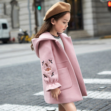 Демисезонное шерстяное пальто для девочек, дизайнерская длинная куртка розового и красного цветов с рукавами-лепестками, ветровка для детей 8, 10, 12 лет, Осень-зима 2020 2024 - купить недорого