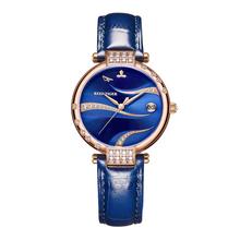 Reef Tiger/RT Nova Chegada Das Mulheres Da Moda Relógio de Diamantes em Ouro Rosa Mostrador Azul Automático Caso de Couro Fivela RGA1589 2024 - compre barato