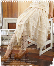 Falda de encaje de cintura elástica para mujer, falda informal de princesa Lolita, ropa Bohemia Vintage, falda de algodón 2024 - compra barato