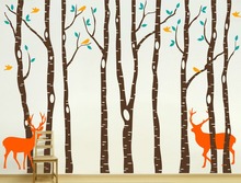 Calcomanías de vinilo para pared de árbol de 260x360cm, pegatinas de pared de reno, árbol, bosque, pájaros, decoración de guardería, pegatinas de pared para habitación de niños D661 2024 - compra barato