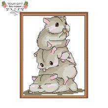 Joy Sunday DA155 14CT 11CT Counted and Stamped Home Decor Five Little Hamsters Needlework Needlepoint Cross Stitch kits 2024 - buy cheap