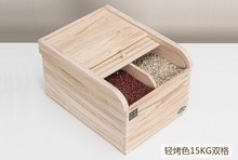 Contenedor de arroz de madera japonesa, contenedor de almacenamiento de grano con acabado de madera, caja organizadora de cocina ambiental con cubierta 2024 - compra barato