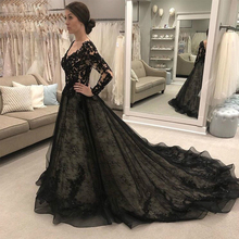 Vestido De novia De encaje negro De manga larga, vestidos De novia con cuello en V, apliques De corte en A, Vestido De boda con cuentas 2024 - compra barato