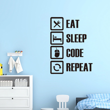 Vinyl Wall Sticker Eat Sleep Code Repeat Mural Art Decal Wallpaper For Living Room Home Decor House Decoration Poster 2024 - buy cheap