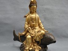 12 "China Buddhism Bronze Guanyin Kwan-yin Buddha Ride Fish Statue 2024 - buy cheap