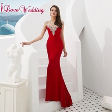 iLoveWedding Elegant Illusion Crystal Beaded Long Prom Dress Mermaid Keyhole Back Prom Dresses Long Party Gown 2024 - buy cheap