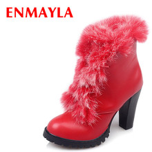 ENMAYLA nuevos zapatos de mujer zapatos de invierno zapatos de tacón alto de piel de encaje tobillo botas rojo encanto negro plataforma botas de mujer de talla grande 34-47 2024 - compra barato