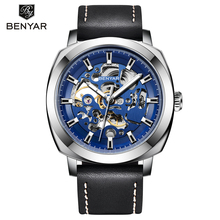 Reloj Hombre BENYAR  Mens Watches Top Brand Luxury Fashion Waterproof Skeleton Wrist Watch Leather Clock Man Relogio Masculino 2024 - buy cheap