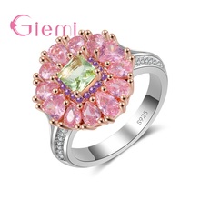 Anéis de noivado e casamento com cristais rosa, prata esterlina 925 pura para mulheres 2024 - compre barato