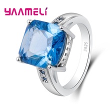 Big Sale Luxury Bridal Sky Blue Cut Square Cubic Engaged Rings 925 Sterling Silver Engagement Rings For Women 2024 - buy cheap