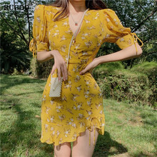 RUGOD Summer Vintage Floral V-Neck Ruffles Women Dress Casual Short Sleeve Chiffon Long Beach Sundress V-neck Robe 2024 - buy cheap