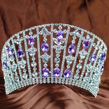 Diadema para mulheres, feita à mão, coroa de noivas, roxo, cristal transparente, strass, para casamento, festa de formatura 2024 - compre barato