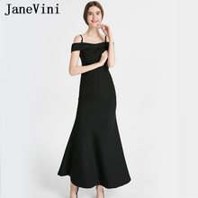 JaneVini Simple Black Long Bridesmaid Dresses Mermaid Pleats Satin Spaghetti Straps Backless Ankle Length Wedding Party Dress 2024 - buy cheap