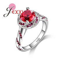 Joyería de mujer hermosa boda proponer anillos exquisitos rojo claro cristal sello plata moda regalo de cumpleaños 2024 - compra barato