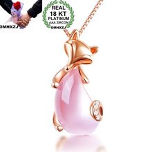 OMHXZJ Wholesale European Fashion Woman Girl Party Gift Fox Pink Rose Quartz Zircon 18KT White Rose Gold Pendant Necklace NA114 2024 - buy cheap