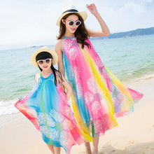 Família olhar 2020 combinando mãe e filha vestido retalhos moda verão vestido sem mangas vestido de praia roupas da família 2024 - compre barato