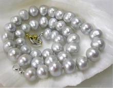 Hot sale new Style > >9-10 mm Real Genuine Gray Grey Pearl White Necklace 2024 - buy cheap