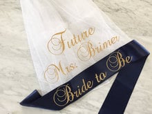 Futuro personalizado sra. glitter festa de solteira casamento faixa e véu conjunto, noiva para ser faixa, futuro sra. véu festa favores 2024 - compre barato