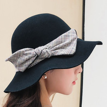 SUOGRY-sombrero Fedora de lana para mujer, gorro elegante a cuadros, de fieltro flexible, Estilo Vintage, negro, 2018 2024 - compra barato