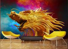 3d обои для комнаты на заказ нетканые настенные стикеры 3d Золотой Дракон Китайский фон настенная живопись фото 3d настенные фрески обои 2024 - купить недорого