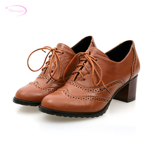 Chainingyee leisure comfortable round toe oxford shoes hollow out lace up adornment beige black brown big size women shoes 2024 - buy cheap