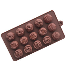 Molde de chocolate de silicone de 15 modos em forma de flor, moldes para decoração de bolos e confeitaria diy 2024 - compre barato