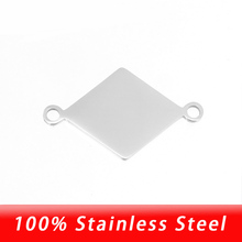 100% Stainless Steel 25mm Blank Rhombus Tag Silver Color 2 Hole Charms Pendants Bracelet Connector Wholesale 10pcs 2024 - buy cheap