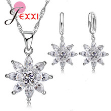 Top Quality Romantic Flower Pendant  Necklace+Earrings Set 925 Sterling Silver Clear Cubic Zircon Jewelry Set Wholesale 2024 - buy cheap
