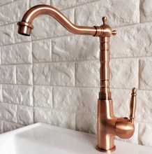 Antique Red Copper Brass Bathroom Kitchen Basin Sink Faucet Mixer Tap Swivel Spout Single Handle One Hole Deck Mounted mnf413 2024 - buy cheap