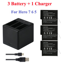 Bateria de lítio para gopro hero 7, 8 versão, 3 unidades de baterias + 3 espaços para carregamento de câmera, acessórios para gopro 7 hero 6 hero 5 2018 2024 - compre barato