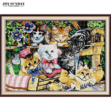 Pinturas de bordado artesanal de gato, família, gato, ponto cruz, impresso, tela de contagem, 14ct 11ct dmc, ponto cruz, conjunto de bordado 2024 - compre barato