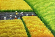Ручная роспись, современный абстрактный Вьетнам, пейзаж сбора урожая, желтый и зеленый пейзаж, картина маслом, холст, настенное искусство, украшение для дома 2024 - купить недорого