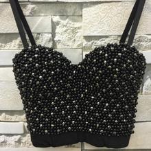 High quality Hand-made Pearls Jewel Diamond beading Women's Bustier Bra Cropped sling Top Vest fashion w1170 2024 - buy cheap