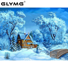 Pintura bordada com miçangas glymg, pintura em diamante, bela, visão de neve, inverno, paisagem, bordado com diamantes, quadro em mosaico completo 2024 - compre barato