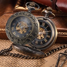 Steampunk Pocket Watch Mechanical Pocket Watches Flip Clock Necklace Retro Skeleton Vintage Pocket Fob Watch Chain Dropshipping 2024 - buy cheap