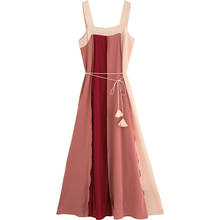 PERHAPS U Red Pink Patchwork Strap Sleeveless Sash Maxi Long Dress Loose Summer D0568 2024 - buy cheap