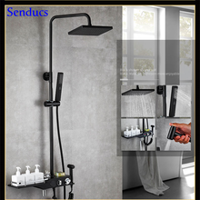 Senducs-Sistema de ducha termostática, Set de ducha de baño Digital de color negro, superior, lluvia, cuadrada, latón negro 2024 - compra barato